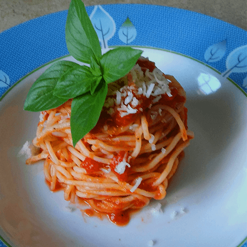 Pasta with Tomato Sauce and Greek Mizithra Cheese